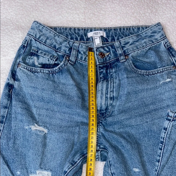 Forever 21 Blue Flare Wide Leg Jeans with Distressed Look - Picture 3 of 9